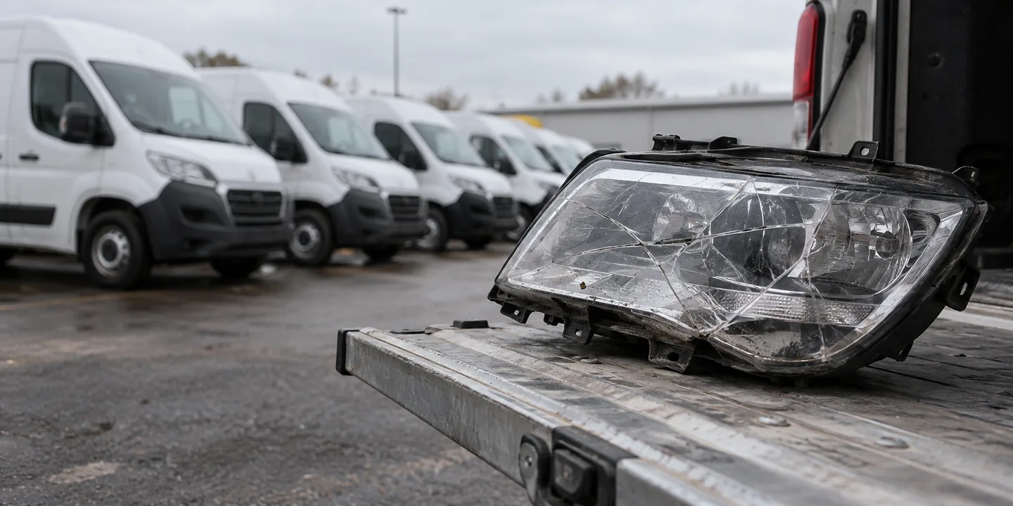 Scheinwerfer-Reparatur für Fuhrparks: Transporter einer Flotte mit ausgebautem Scheinwerfer