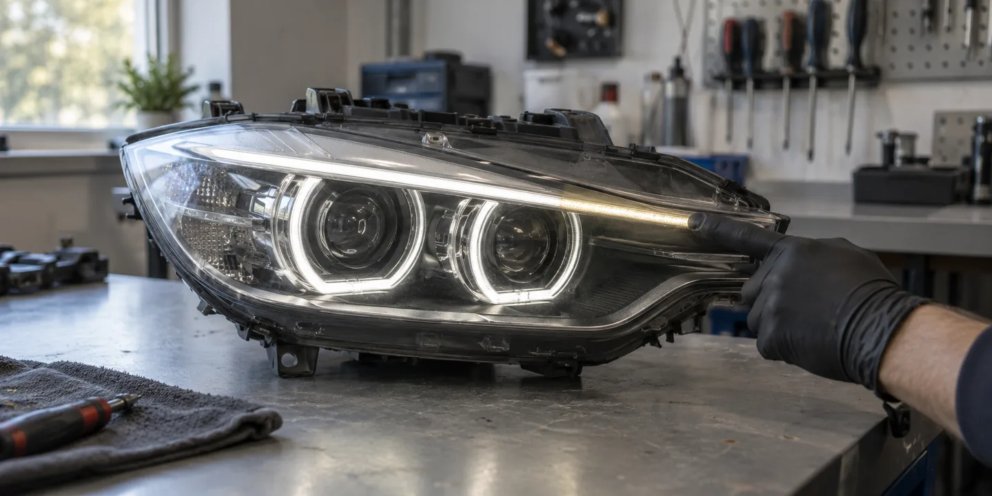 Ausgebauter Scheinwerfer des BMW F30: Tagfahrlicht nur noch teilweise hell