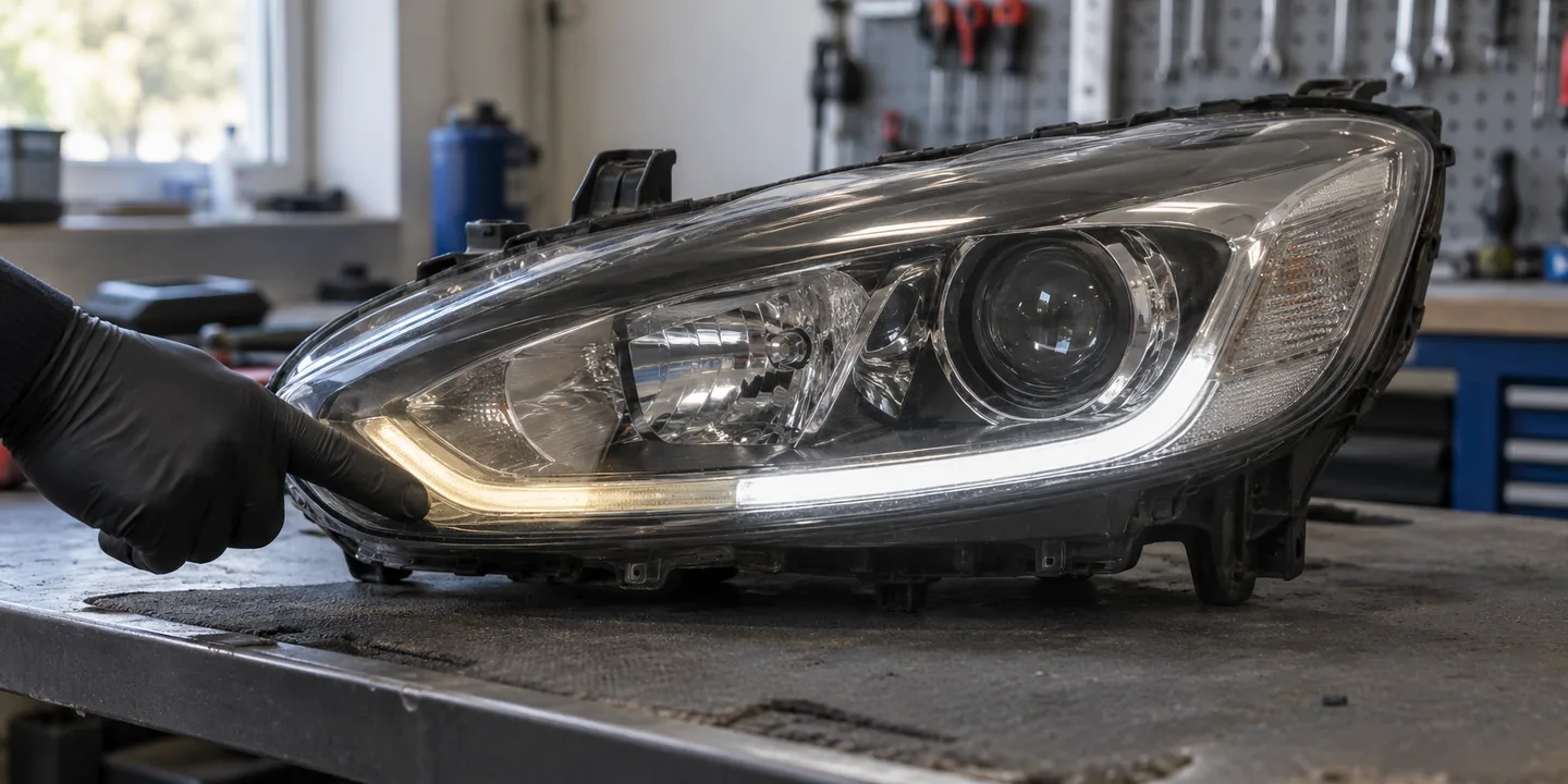 Ausgebauter Scheinwerfer des Ford Focus Mk3: Tagfahrlicht nur noch teilweise hell