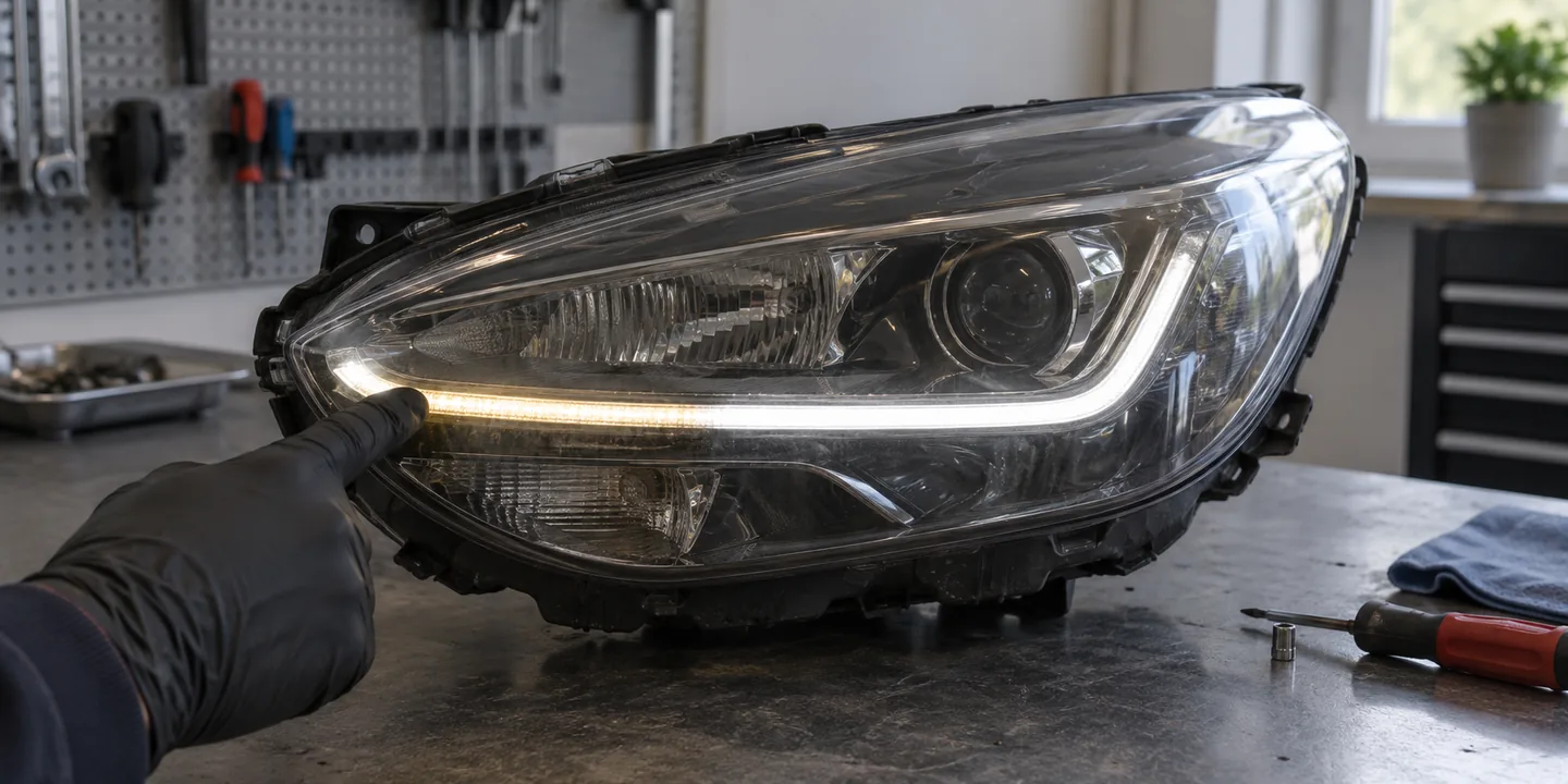 Ausgebauter Scheinwerfer des Ford Kuga: Tagfahrlicht nur noch teilweise hell