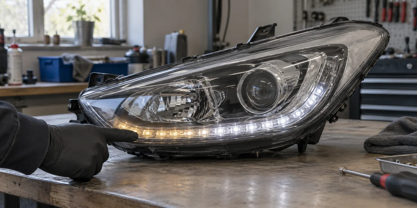 Ausgebauter Scheinwerfer des Hyundai i30: Tagfahrlicht nur noch teilweise hell