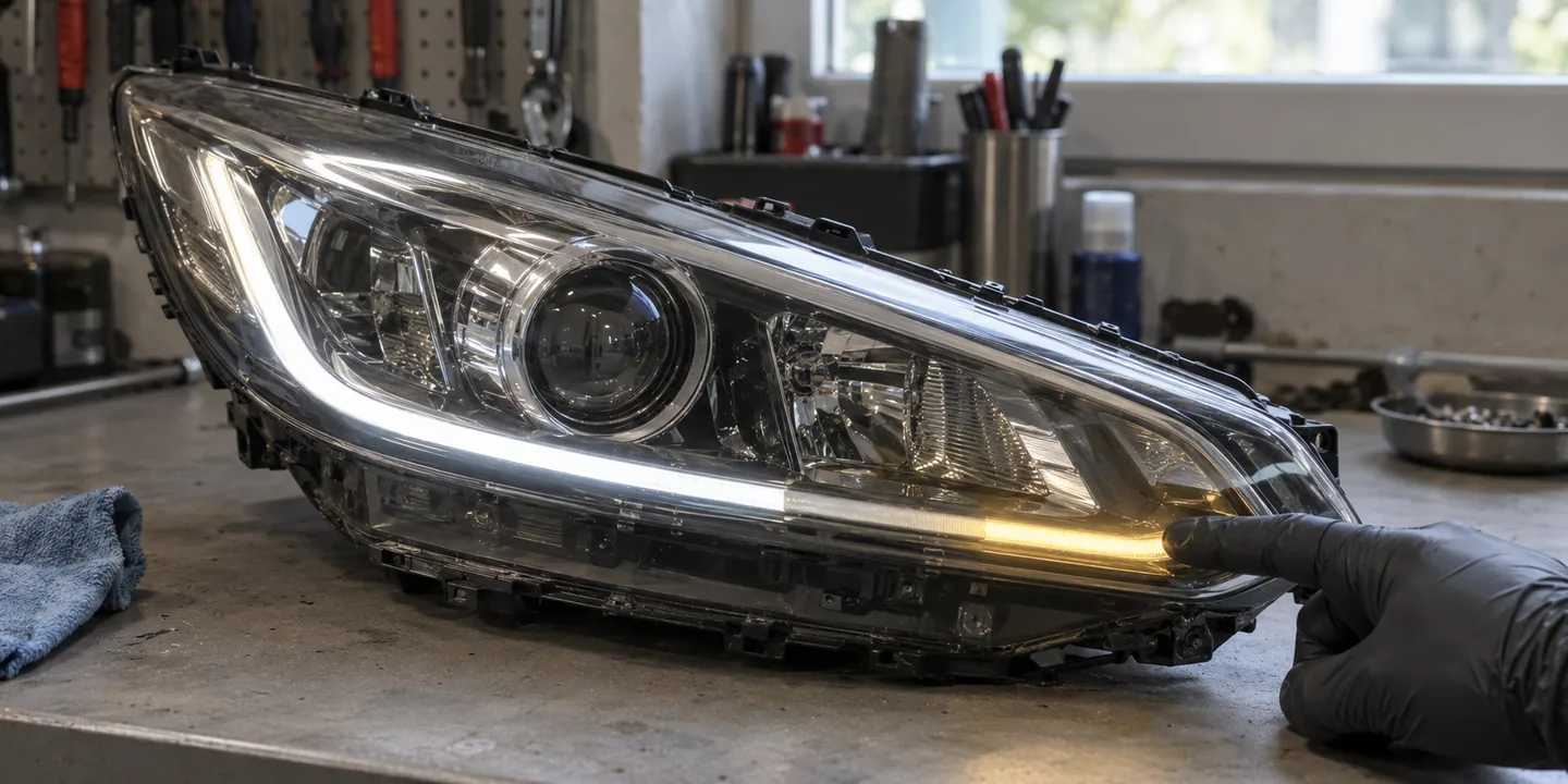 Ausgebauter Scheinwerfer des Hyundai i40: Tagfahrlicht nur noch teilweise hell