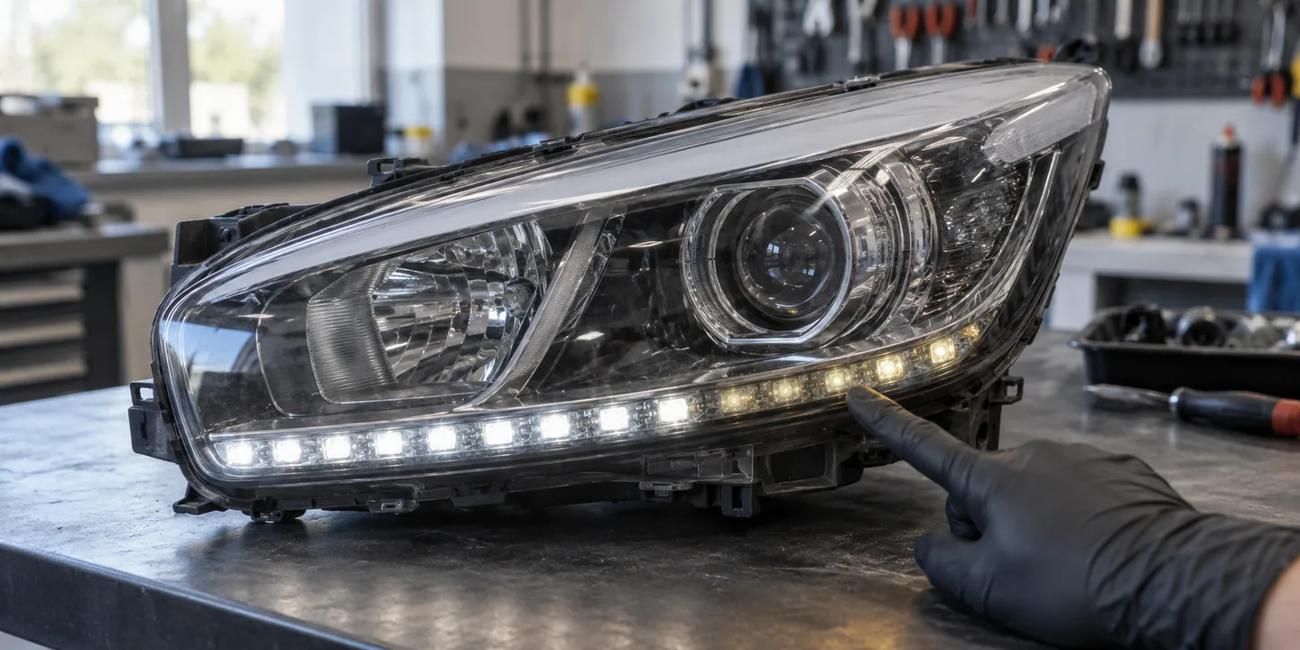 Ausgebauter Scheinwerfer des Kia Ceed: Tagfahrlicht nur noch teilweise hell