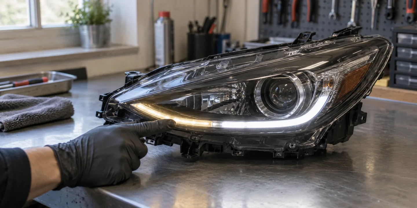 Ausgebauter Scheinwerfer des Mazda 3: Tagfahrlicht nur noch teilweise hell