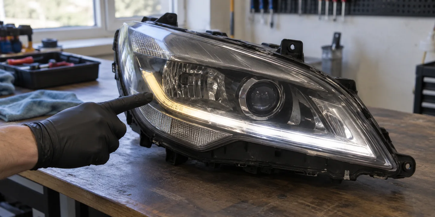 Ausgebauter Scheinwerfer des Opel Astra J: Tagfahrlicht nur noch teilweise hell