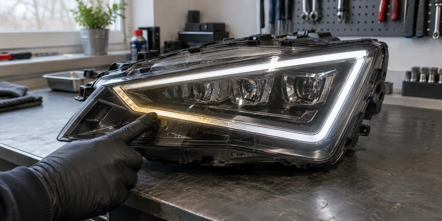 Ausgebauter Scheinwerfer des Seat Leon: Tagfahrlicht nur noch teilweise hell
