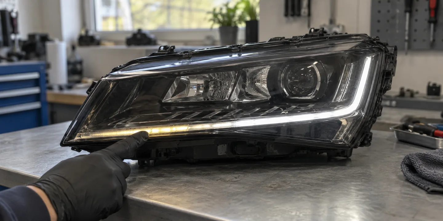 Ausgebauter Scheinwerfer des Skoda Superb: Tagfahrlicht nur noch teilweise hell