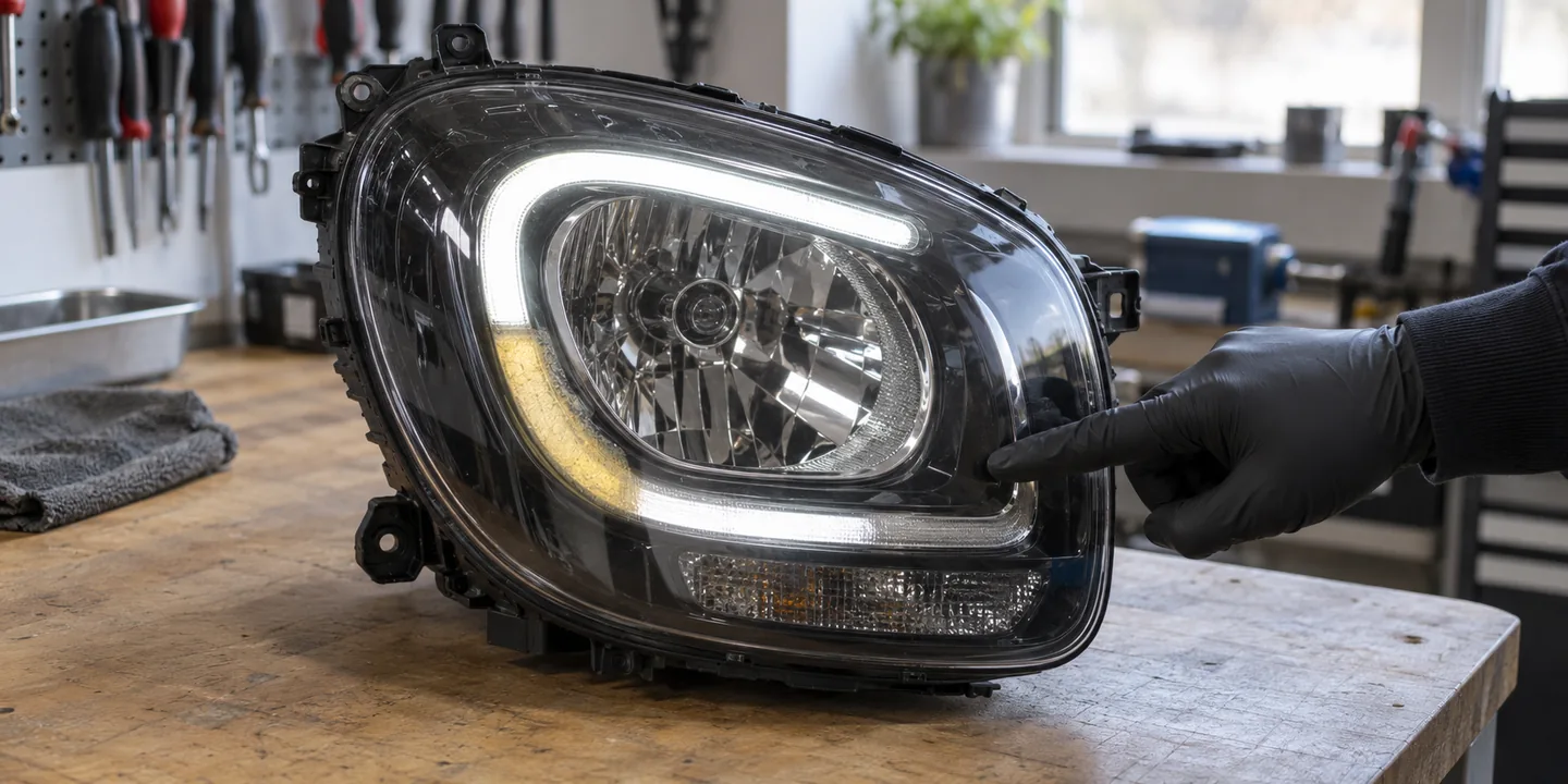 Ausgebauter Scheinwerfer des Smart Fortwo: Tagfahrlicht nur noch teilweise hell