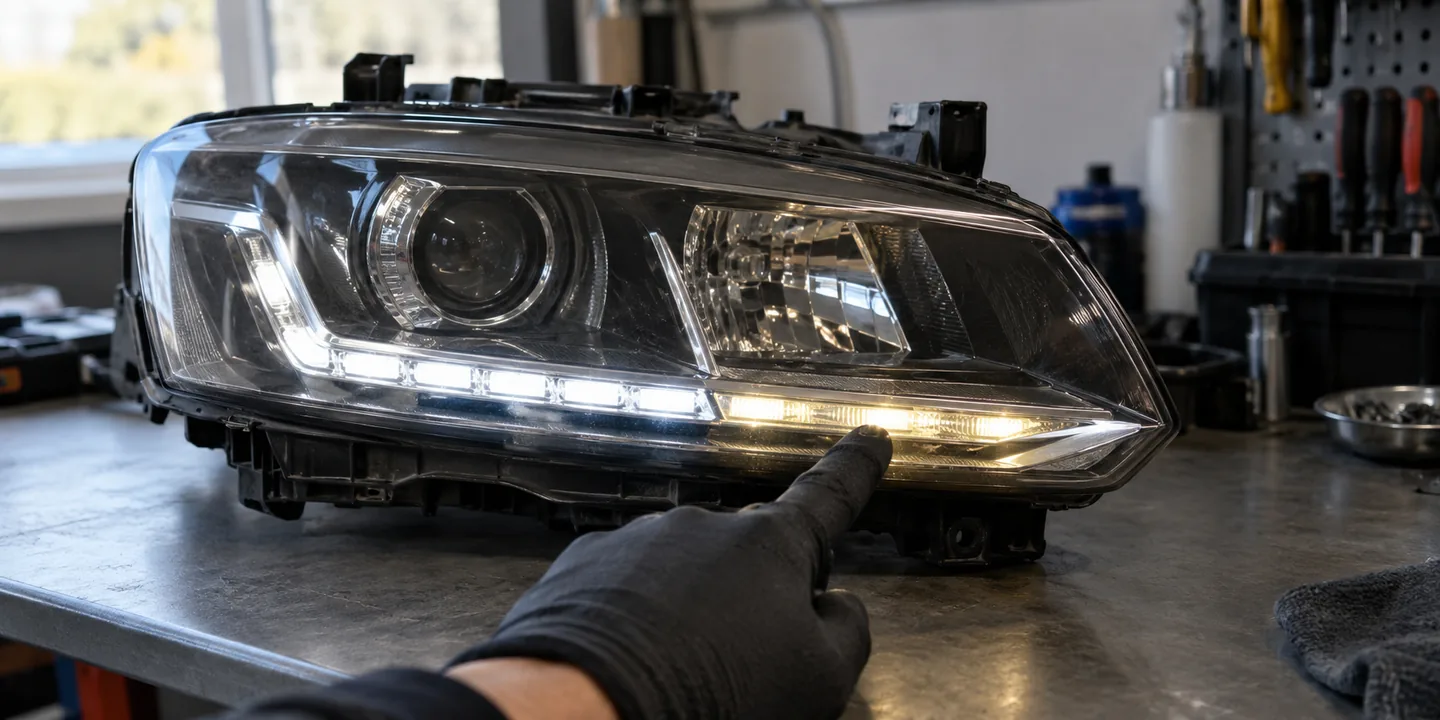Ausgebauter Scheinwerfer des VW Polo 6R/6C: Tagfahrlicht nur noch teilweise hell