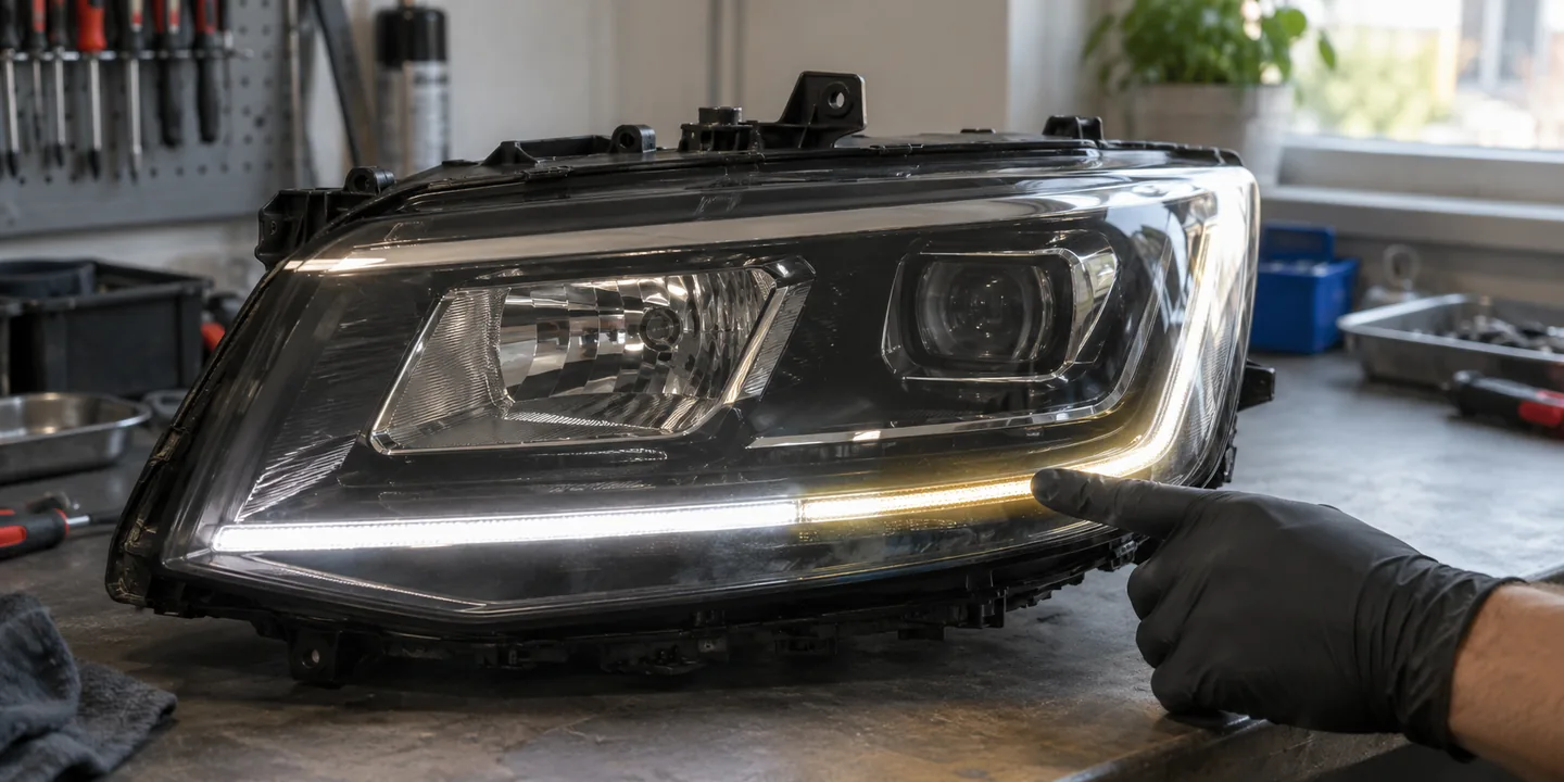 Ausgebauter Scheinwerfer des VW T6: Tagfahrlicht nur noch teilweise hell